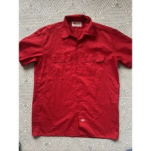 Dickie's‎ Polyester/Cotton Short Sleeve Button Shirt - Red - Large